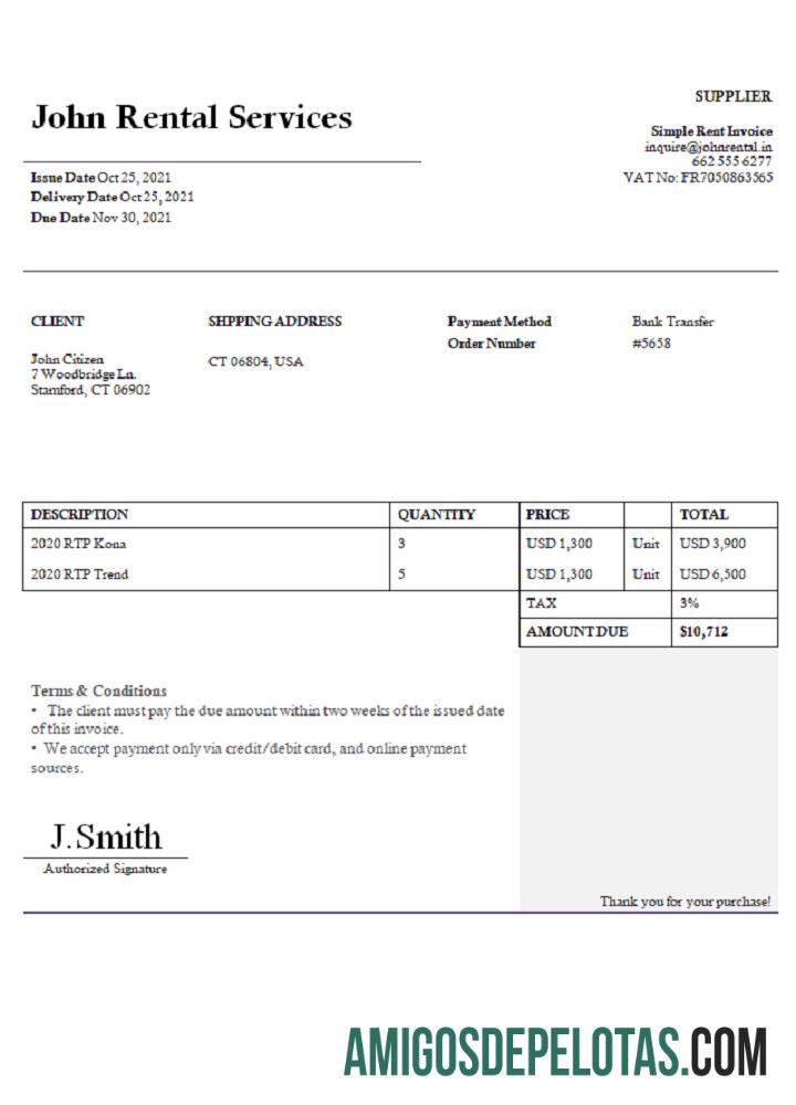 Fatura de serviços de aluguel da John nos EUA baixar para verificação